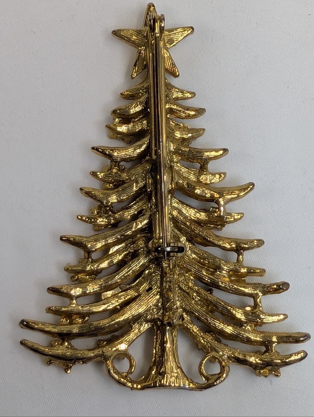 Vintage TANCER II Christmas Tree Gold Tone Brooch - Holiday Jewelry - Picture 6 of 10